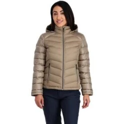 Spyder Women's Timeless Hoodie Down Jacket -Ski Sales Shop fw23 spyder womenstimelesshoodiedownjacket cashmere 1